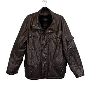 SAM NY Moto Jacket Mens Large Black Biker Faux Leather Rabbit Fur Outdoor Edgy